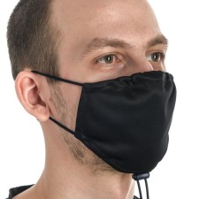 The mask is fabric, reusable, adjustable, packing 2 pcs, black