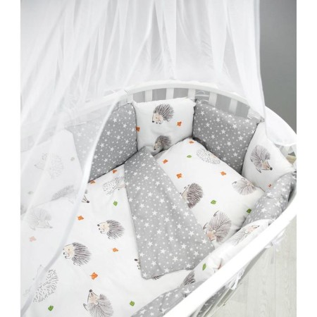 A set in a crib 15 objects 3+12 pillows-bortions, print Print Ezhik, white-gray color 710932