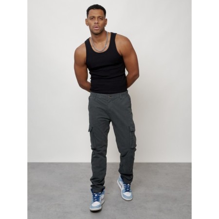 Cargo jeans male, size 50-52, dark gray color-6