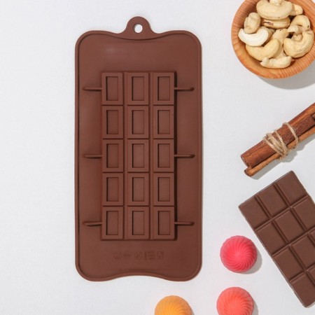 Chocolate chocolate form "Chocolate", silicone, 25 × 11.5 × 0.5 cm, 15 cells, brown color
