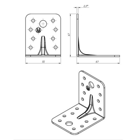 Fixed coin -reinforced 67 x 67 x 55 x 2.3 mm, galvanized-1
