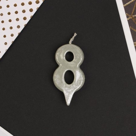 Candle for a cake, number "8", silver.