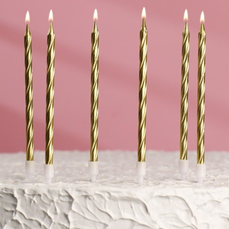 Candles in the Cake "Metallic", 14 cm, 6pcs with a stand, golden-4