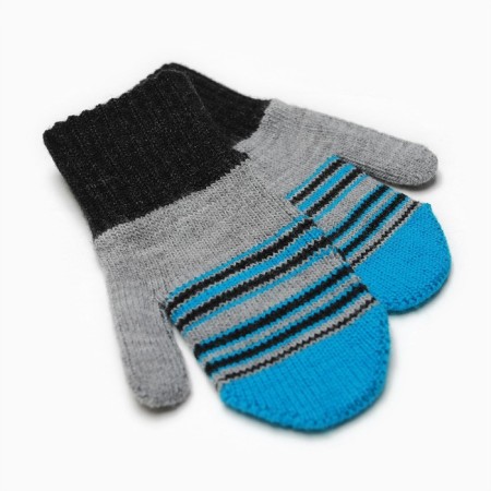 Baby mittens are single, turquoise/gray color, size 11-12-1