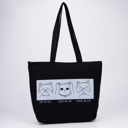 Bag Schoper cats on a zipper, without lining, black color-3