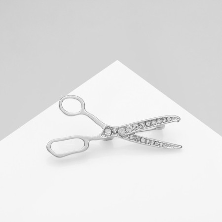 Brooch "Scissors", white color in silver-1