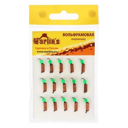 Mormyshka Wolfram Marlin’s Curs, 2 mm, 0.95 g, copper + cube green UV, 15 pcs.-1