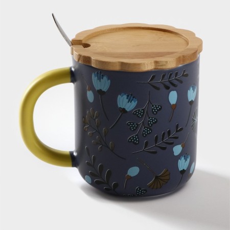 Ceramic mug with a spoon "Herbarium", 350 ml