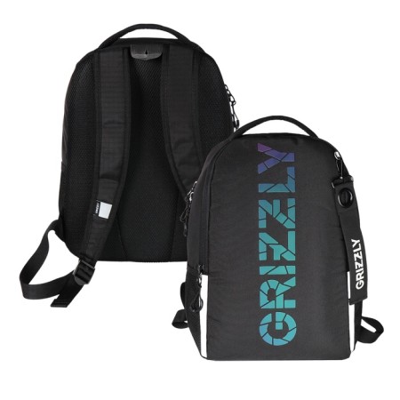 School backpack, 38 x 29 x 16 cm, Grizzly, ergonomic back, black/gray