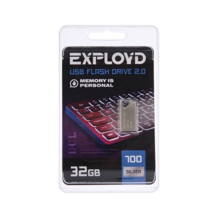 Flashka Exployd, Mini, 32 GB, USB 2.0, Thu up to 15 MB/s, PLO up to 8 MB/s, metal, silver