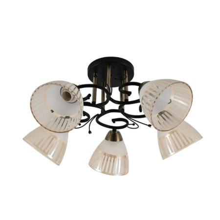 Lamp Ceiling Economic light 12262/5BK+ab tea+wt, 5x60W, e27, 28x54x54 cm, brown color