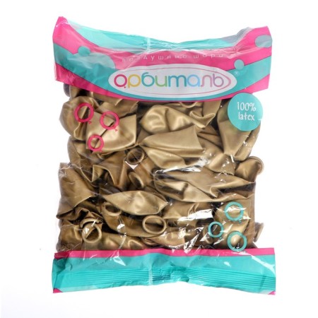 Latex ball 12 ", chrome, set 50 pcs., Color gold-1