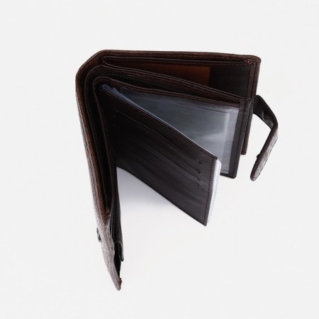 Male purse on the button, 3 in 1, for auto documents, passports, cards, bills, brown color-2