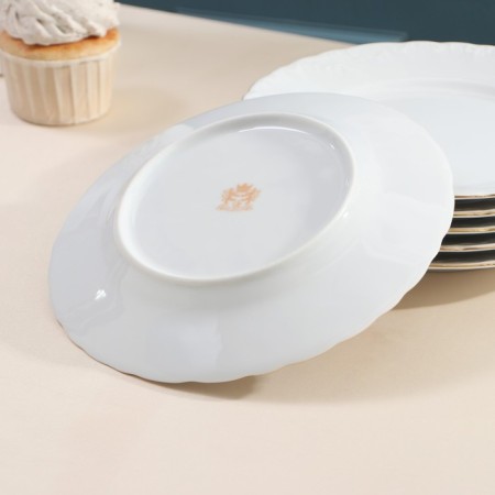 Set of plates Rococo, 6 pcs: d = 19 cm, white color, porcelain-3