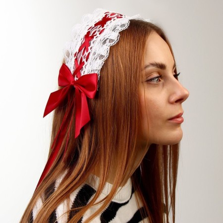 Carnival bandage "Lolita", red color with white braid-1