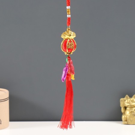Plastic suspension, textile "Red Cash bag with peanuts" 2.5x3.5x32 cm