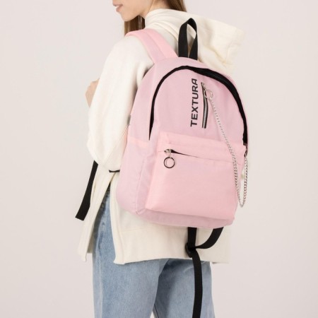 School backpack from textiles on lightning, textura, 1 pocket, pink color-5
