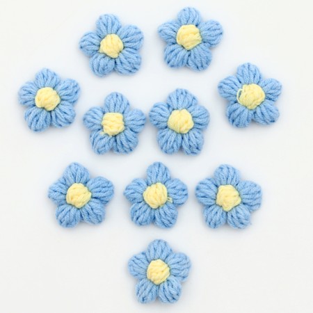 Knitted flower, set 10 pcs., Size 1 pc., 4 × 1.5 cm, blue color-1