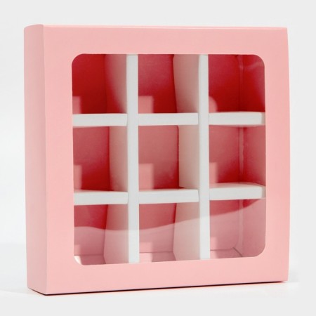 Box for sweets, confectionery packaging, 9 cells, “pink” 14.5 x 14.5 x 3.5 cm-4