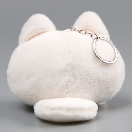 Soft toy "Cat-shred" on a key fob, 11 cm, white-pink color-2