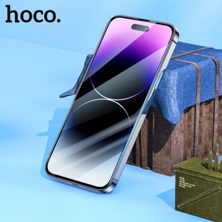 Hoco protective glass for iPhone 14 Pro, with a frame for installation, full glue, 0.33 mm, 9h-11