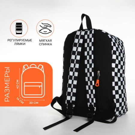 Youth backpack from textiles, 3 pockets, white/black color-1