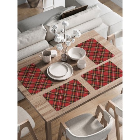 A set of napkins for setting the table “red classic cage”, rectangular, rounded edges, size 30x46 cm, 4 pcs