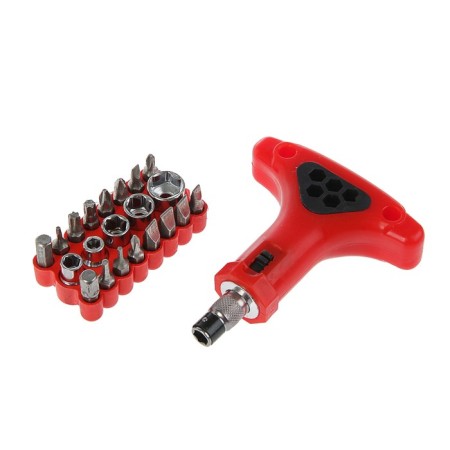Screwdriver with a set of bits and head heads, plastic handle, 22 items