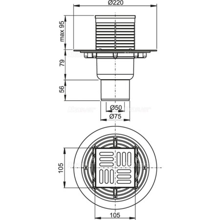 Alcaplast APV2321, 105 × 105/50/75 mm, direct runoff, combined hydraulic engine-1