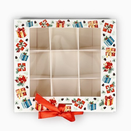 Box for 9 sweets with cells "New Year's gifts" 14.8 x 13.5 x 3.5 cm, New Year-3