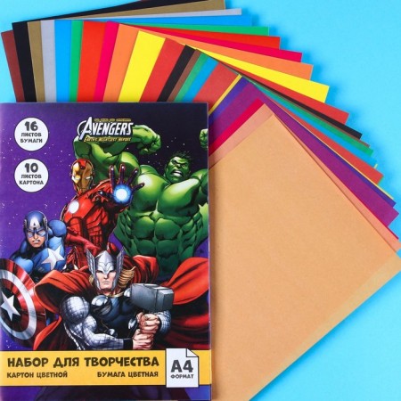 Set "Team" A4: 10 l. tsv. monost. chalk. cardboard and 16 l. tsv. double. Papers, Avengers-4