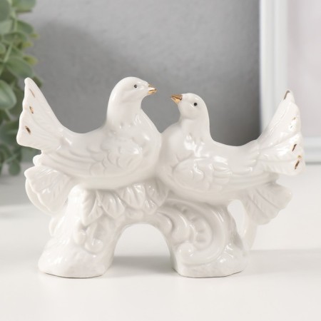 Souvenir Ceramics "White pigeons on a flower tree" with gold, rhinestones-2