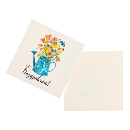 Mini-postcard "Congratulations!" flowers in a watering can, 7 x 7 cm-1
