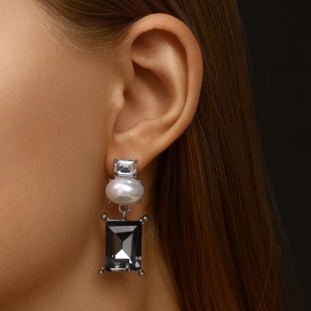 Earrings with pearls "bead" countess, white-gray color in silver-3