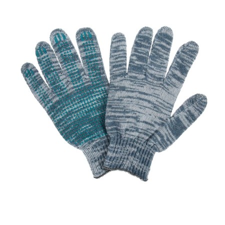 Workers, m/b gloves, knitting 10 class, 4 threads, size 9, with PVC dots, gray, Greengo-1