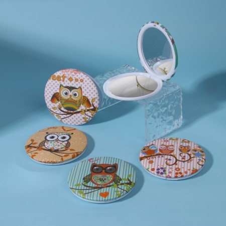 Folding mirror "Owls", D 7.5 cm, MIX drawing-1