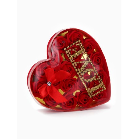 18 soap red roses with an inscription in a box