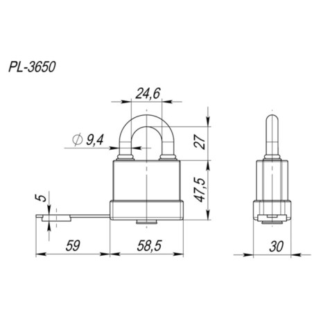 Castle of hinged Fuaro PL-3650, 50 mm, 3 English keys-2