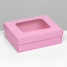 The box is folding, the lid is, with a window, pink, 16.5 x 12.5 x 5.2 cm