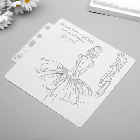Plastic stencil "Ballerina and Poins" 13x14 cm-1