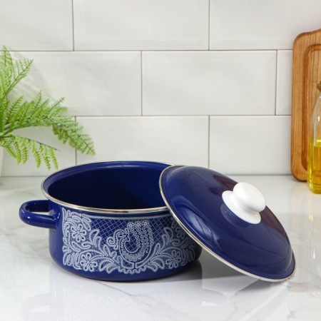 Poster "Vologda Lace", 3 l, enameled cover, induction, blue color-1