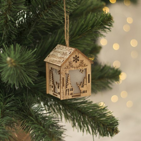Christmas tree toy "House with a deer", from batteries, a glow of warm white-1