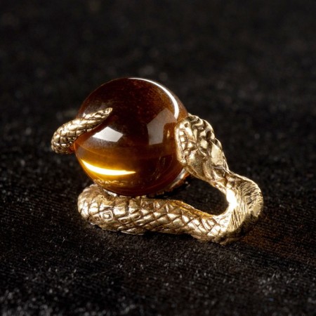 Souvenir "Snake with a ball", brass, amber, 2x2x3 cm-1