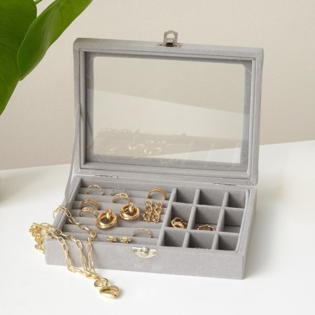 Standing for jewelry "Casket", 7 stripes, 9 cells, 20 × 15 × 4.5, color gray color-1