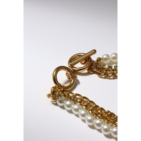 Bracelet Pearl "Chain" with toogle, ball No. 4, white color in gold, l = 16 cm-3