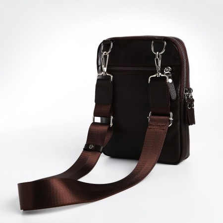Male bag, textura over the shoulder, genuine leather, dark brown color-2
