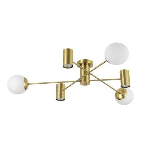 Ceiling EVOLUCE lamp. Sle1105-302-06. Raito. 6x5+60 W, GU10+E27, 4000K, 100x100x20 cm, brass color