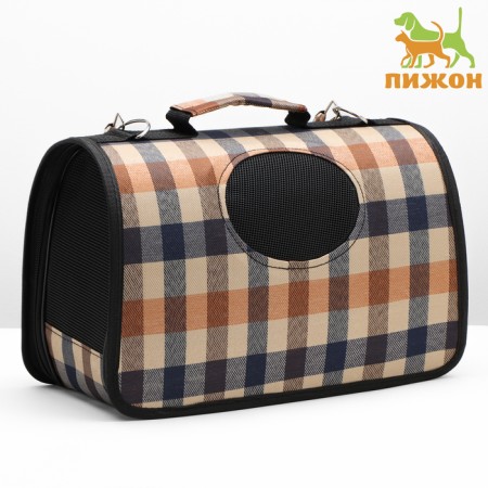 Bag - carrying for animals with a curtain, size S, 37 x 20x 24 cm, checkered