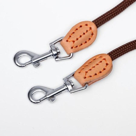 Land 8 mm with a pack for 2 dogs, polyester and genuine leather, 73 + 2x57 cm, brown-1