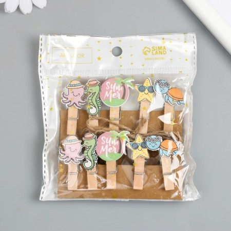 Decor for creativity Tree "clothespin. Sea animals on vacation" set of 10 pcs 4x2x1.2 cm-4